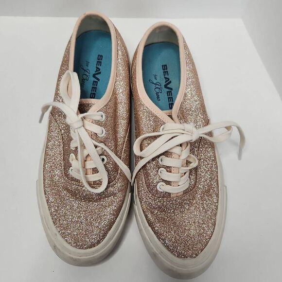 SeaVees J.Crew Womens Rose Gold Sparkle Glitter Legend Sneaker Shoes Size 6 - Picture 5 of 11